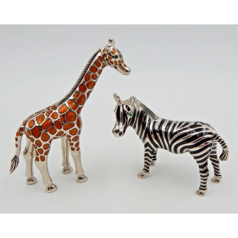 Godinger Silver Co. Enamel Giraffe Zebra Figural Salt Pepper Shakers